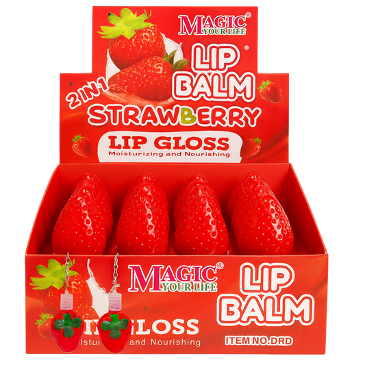 Caja de hidratante de labios fresitas con gloss llavero MAGIC