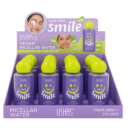 Caja de agua micelar vegana desmaquillante USHAS
